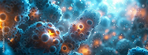 3D close-up of blue microorganisms arranged in a beautiful background.
