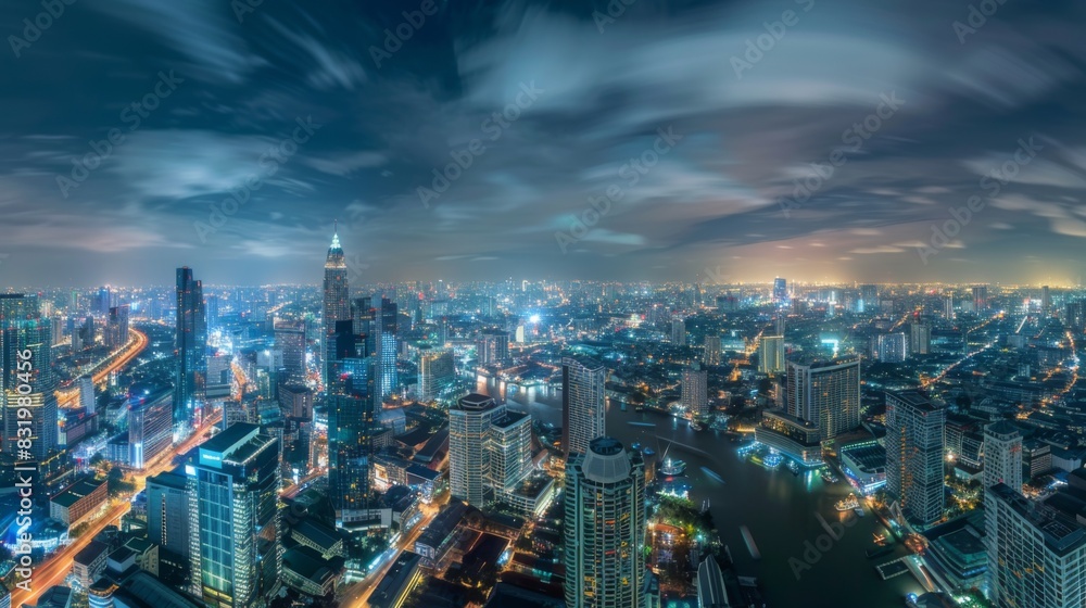 Cityscape Bangkok downtown at night,