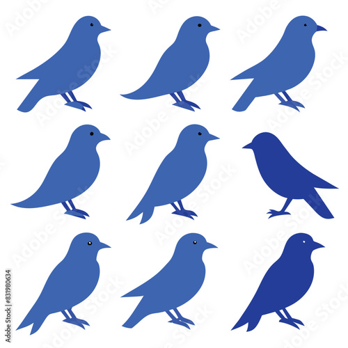 Set of Blue grosbeak animal black silhouettes vector on white background