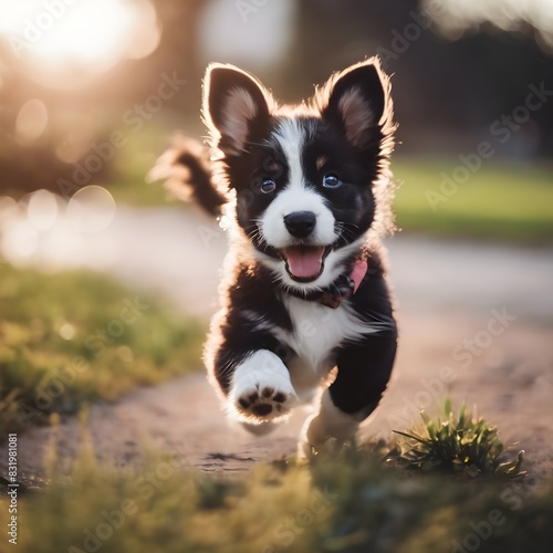 AI generated illustration of a puppy running around with a happy expression