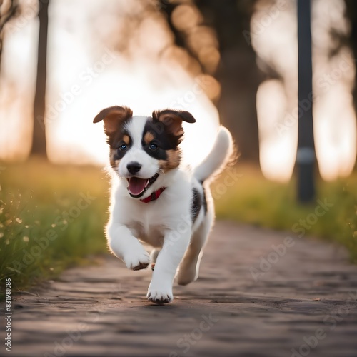 AI generated illustration of a puppy running around with a happy expression