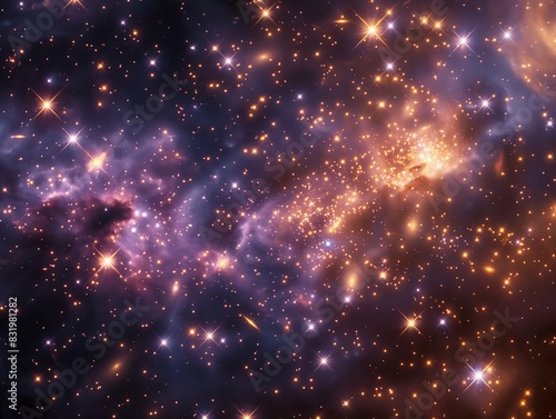 A vibrant star cluster glows amidst a nebula  with countless stars scattered across a dark cosmic background.