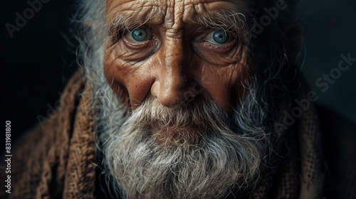 An old man in whom time seems to have stopped in his deep wrinkles and wise eyes. His gaze penetrates the centuries, emanating wisdom and life experience © Sawyer0