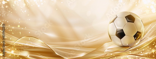 A soccer ball flies on a golden background, the concept of celebrating a soccer championship victory