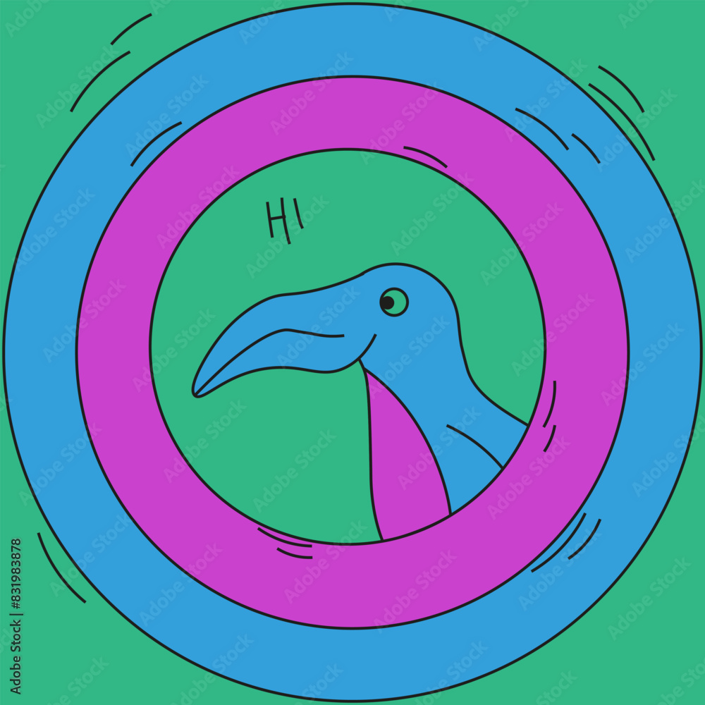 Abstract colorful Bird design can used t-shirt print. Doodle Hand Drawn  Bird on modern Geometrical background. Playful Psychedelic vector can used postcard, poster cover print. Editable stroke