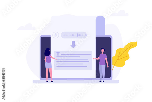 Voice recognition, speech scanning, voice to text concept.Vector illustration