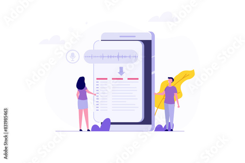 Voice recognition, speech scanning, voice to text concept.Vector illustration