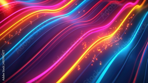 Colorful laser neon wavy stripes abstract background. Generative AI