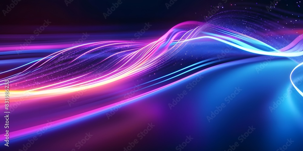 Abstract futuristic background with neon light waves and speed lines on dark blue purple pink color Abstract futuristic background with neon light waves and speed lines on dark blue purple pink color