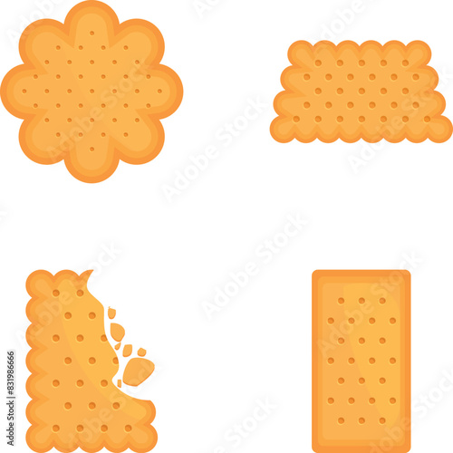 Illustration of four different shaped cartoon biscuit cookies on a white background