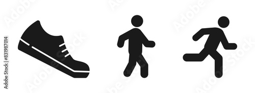 Walk and run icon. Shoe run symbol. Man walking and running. Vector illustration