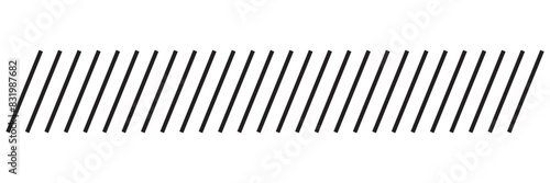 Slash line. Border with diagonal lines. Angle of tilt stripes. Black pattern of footer. Diagonal parallel lines divider strip. Tilt strip geometric abstract border. Slash divider.