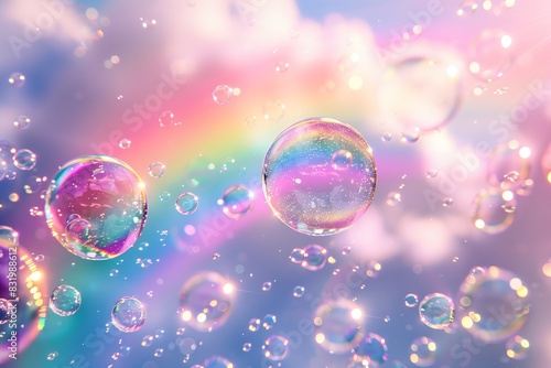 Wallpaper Mural Floating Iridescent Bubbles with Rainbow Background
 Torontodigital.ca