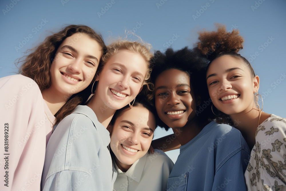 A happy group of diversity friends or family members posing for a close-up portrait A happy group of diversity friends or family members posing for a close-up portrait