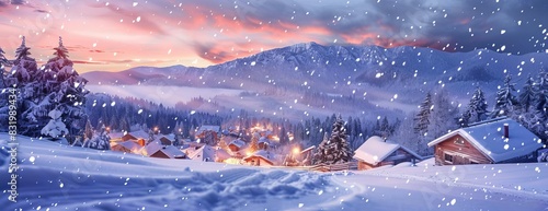 Snowy winter landscape with mountains and a small village © LightoLife