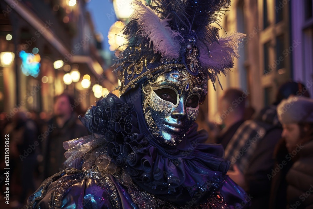 Ornate venetian carnival mask with feathers
