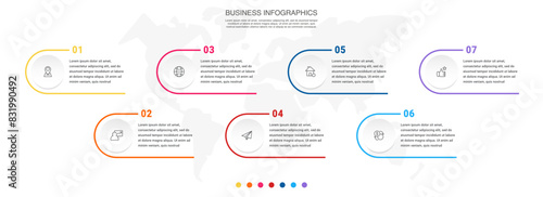 Circle vector infographic template with seven steps and options for annual reports, presentations, advertising, chart. Modern business illustration.