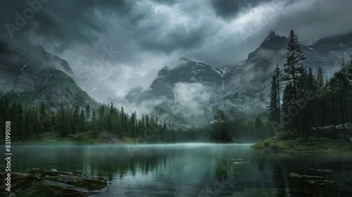 mountain lake Dramatic overcast sky