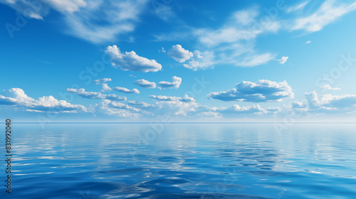 Blue sky over calm sea. Blue sea and sunny sky on horizon over calm water