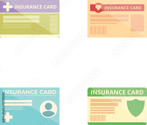 Collection of four different styled insurance card vectors for diverse applications