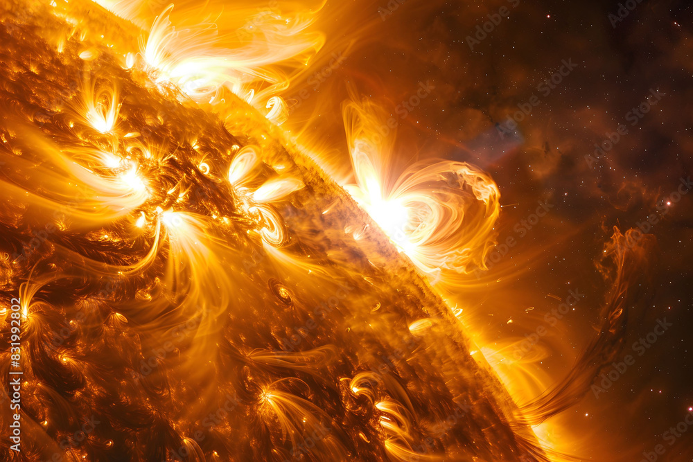 Detailed view of the suns corona, showing its outer atmosphere during a solar eclipse Detailed view of the suns corona, showing its outer atmosphere during a solar eclipse