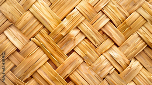 A detailed close-up of a traditional bamboo basket  revealing its intricate weaving pattern and craftsmanship