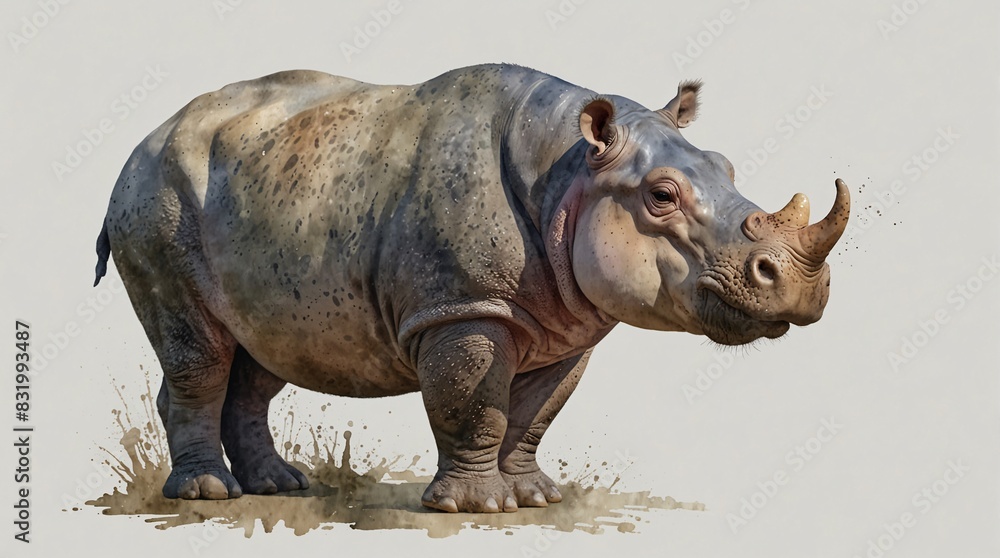 Naklejka premium watercolor painting of rhinoceros