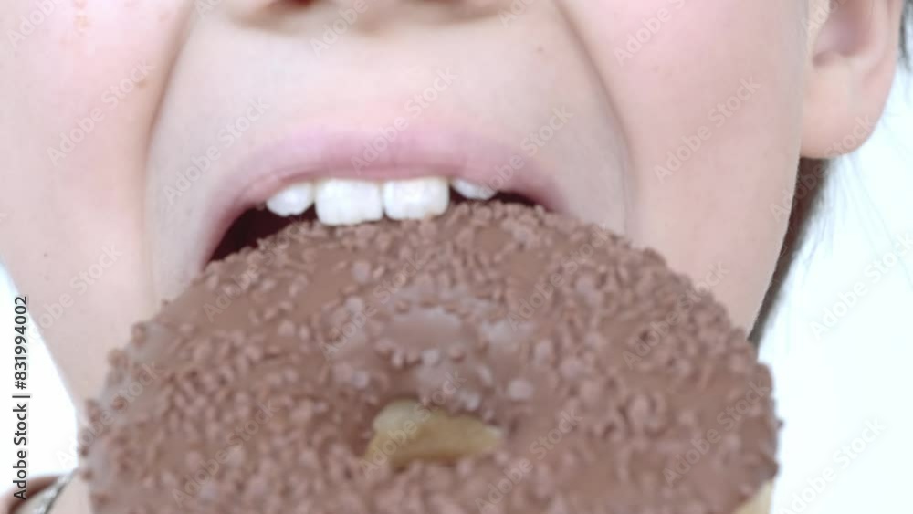male teenager eating chocolate donuts, boy 9 years old enjoys delicious chocolate bar, child eating sugary snack, unhealthy delicious sweetness, Childhood memories, sweet treat, little moments joy