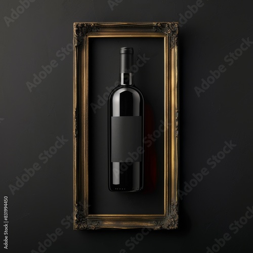 A bottle of wine is sitting on a dark surface