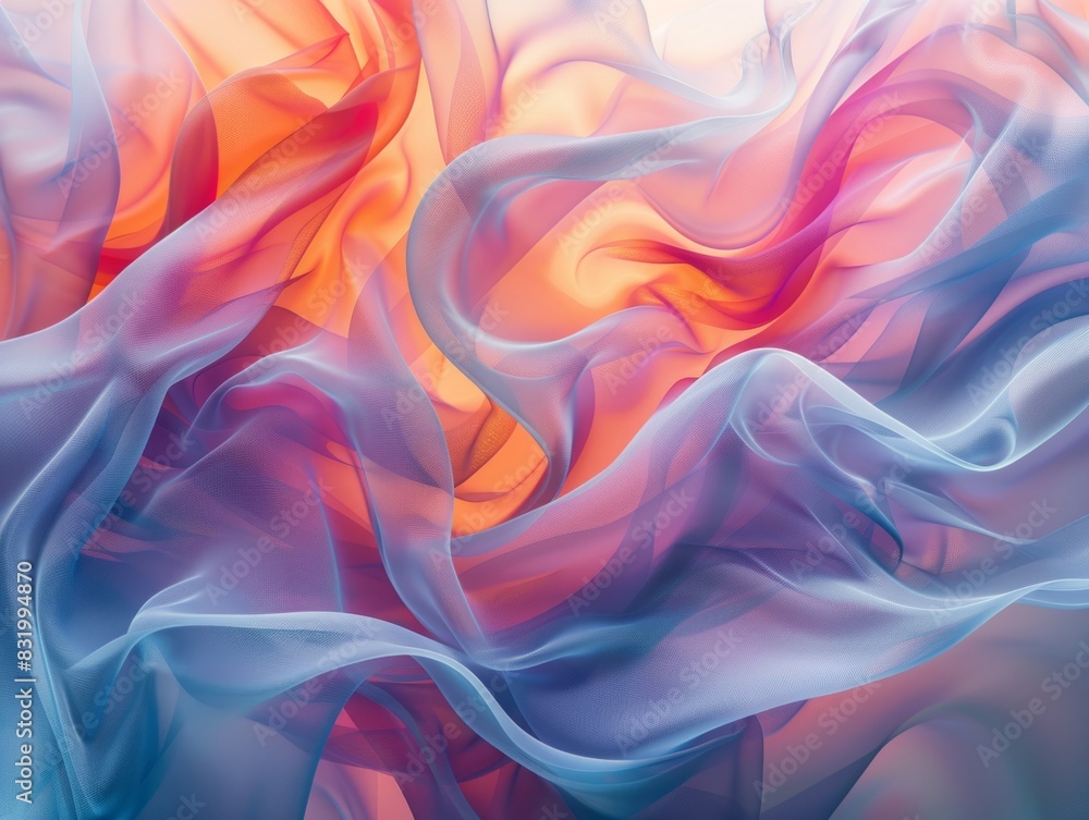 Fototapeta premium Fluid geometric shapes cascade and overlap, evoking a sense of motion frozen in time, capturing the essence of dynamic abstraction.