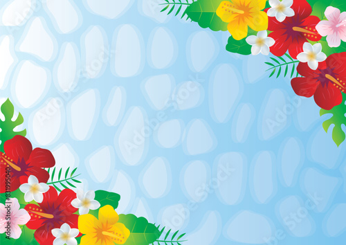 南国のハイビスカスフレーム背景