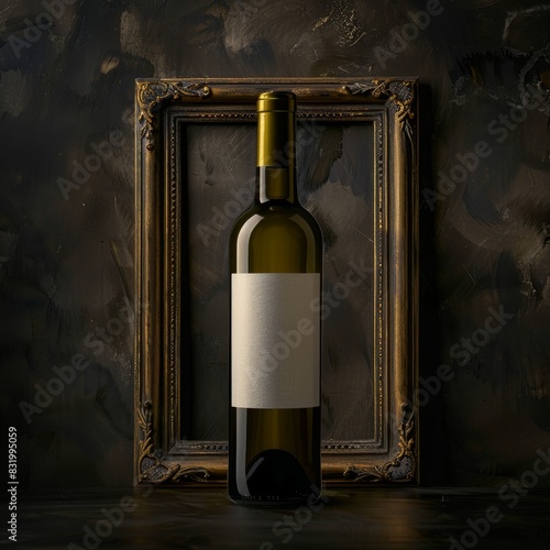 A bottle of white wine is sitting on a table