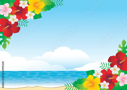 南国のハイビスカスフレーム背景