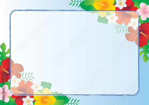 南国のハイビスカスフレーム背景