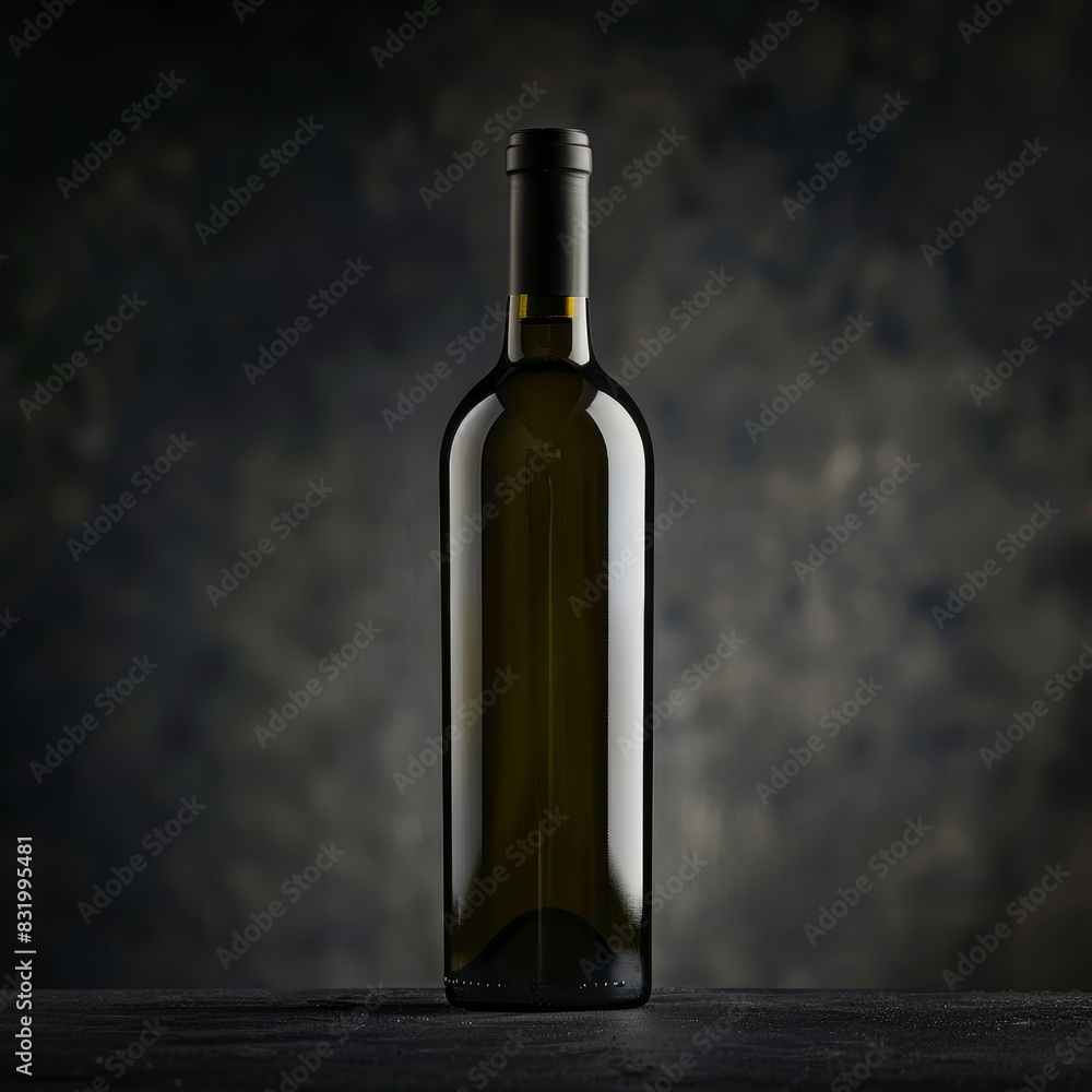 A bottle of white wine is sitting on a table A bottle of white wine is sitting on a table