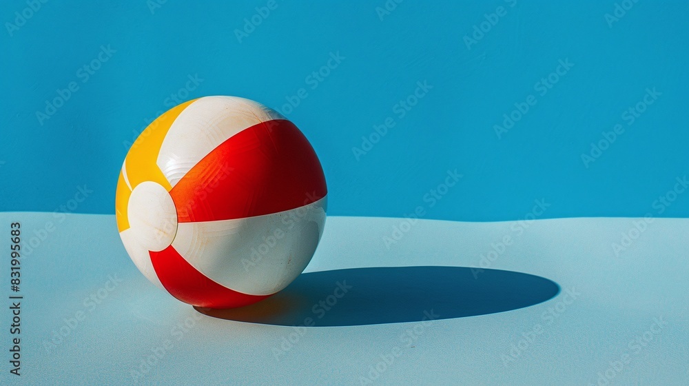 Inflatable colorful beach ball floating on water in swimming pool, space for text