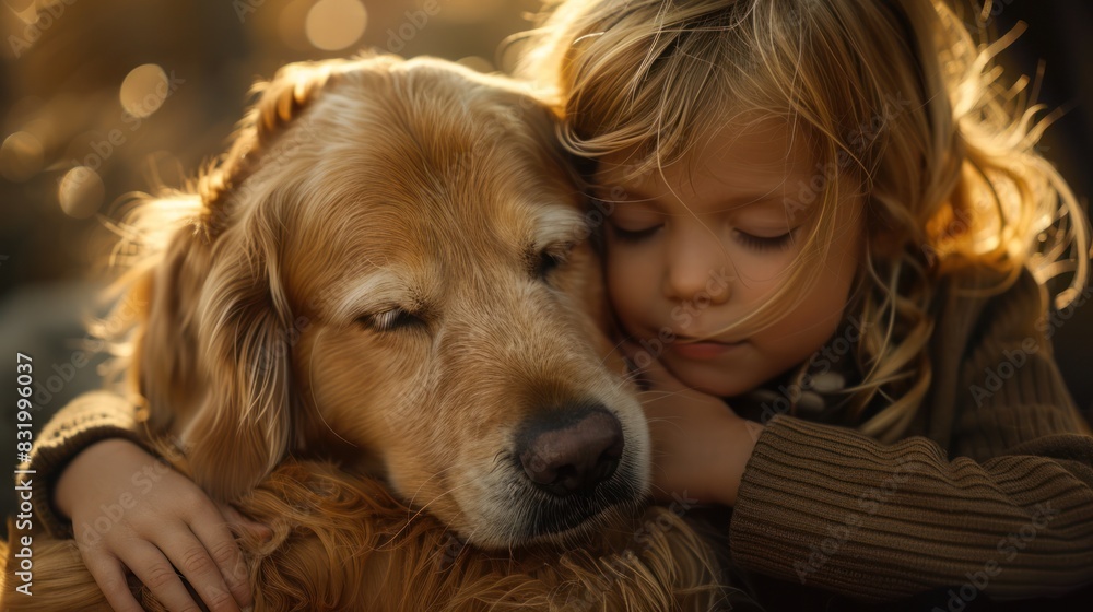 a heroic dog comforting a sad child a heroic dog comforting a sad child