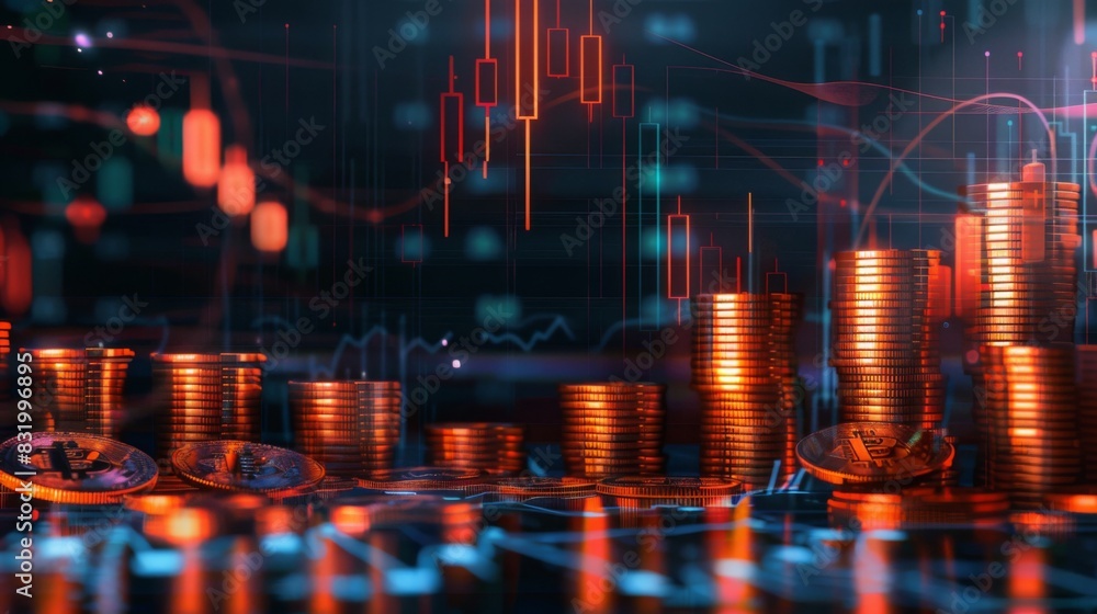 Stock funding or money saving graph with coins. Background Stock funding or money saving graph with coins. Background