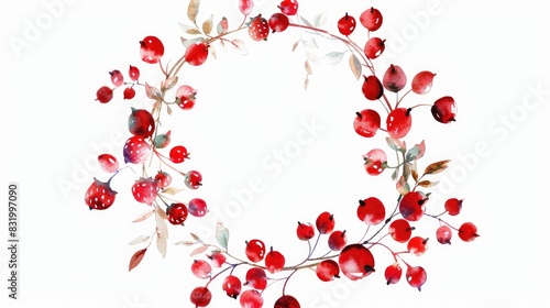Red berry decoration composed of a watercolor strawberry wreath