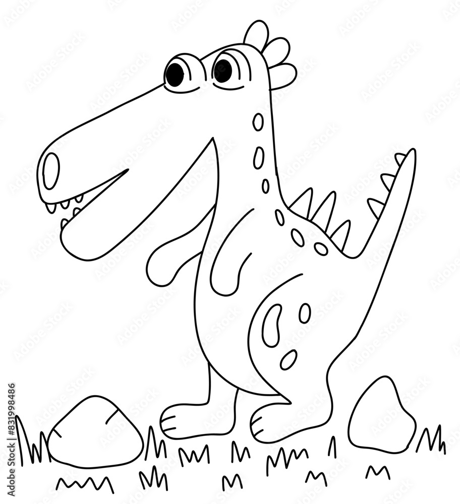Coloring book page with funny dino in outline style Coloring book page with funny dino in outline style