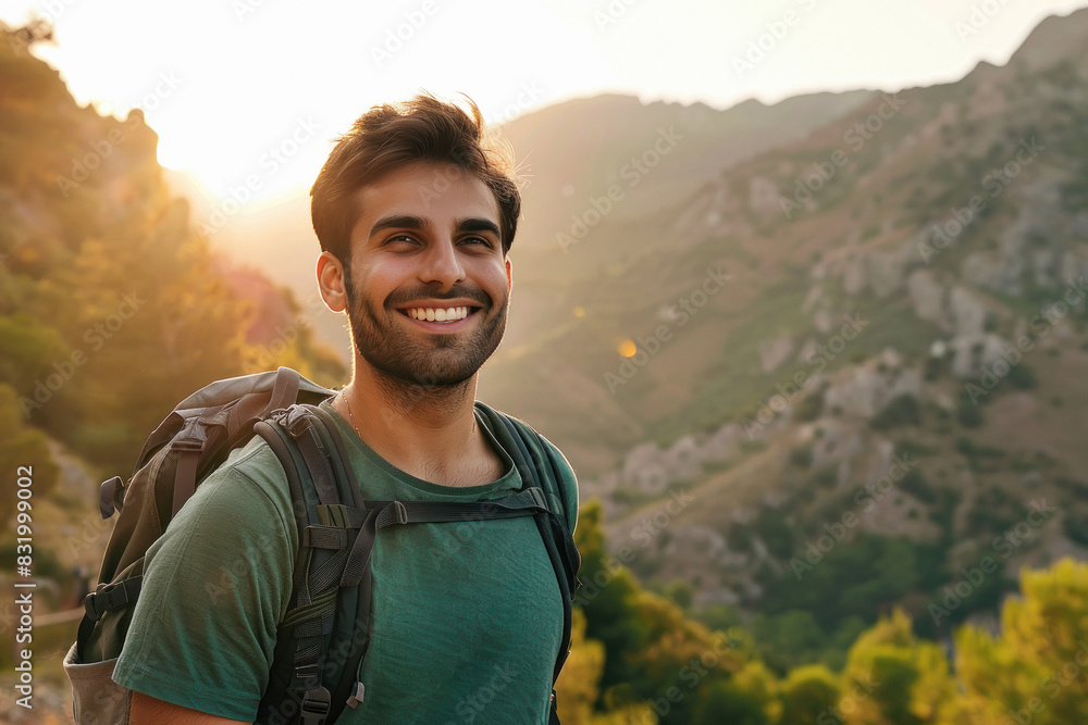 A handsome Indian man hiking in the mountains A handsome Indian man hiking in the mountains