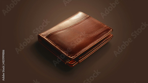 Realistic leather wallet logo vector. Brown purse icon
