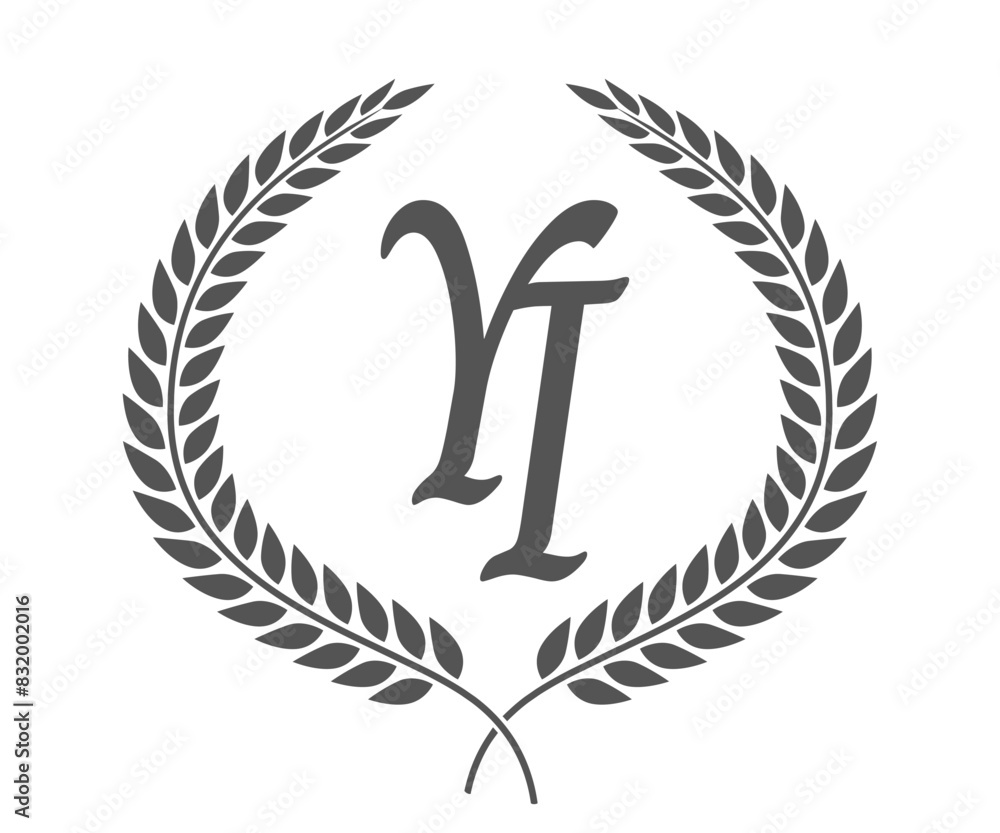 Initial letter Y and I, YI monogram logo design with laurel wreath. Luxury calligraphy font. Initial letter Y and I, YI monogram logo design with laurel wreath. Luxury calligraphy font.