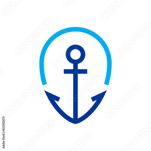Logo nautical. Silueta con líneas de ancla de barco en indicador de posición