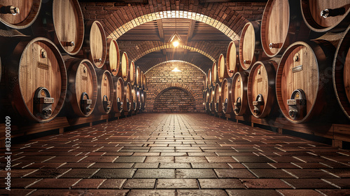 Wine cellar with wooden barrels