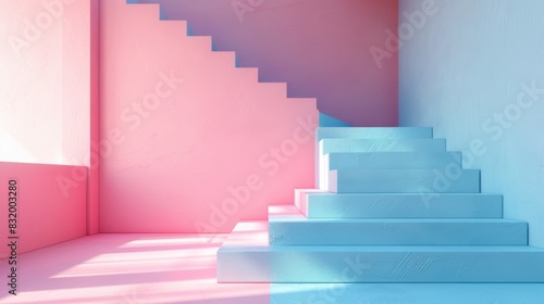 Abstract pastel-colored background featuring blue and pink stairs . ai generated