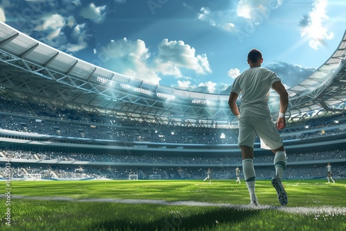 Football Player in Imaginary Rendered Stadium