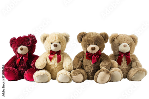 Cute Plush Teddy Bears Set in Beige and Red Isolated on Transparent Background © Junaid
