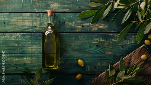 Olive oil bottle ad background with copyspace, vegetable oil commercial produce, food industry and retail concept