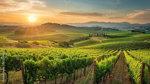 Wallpaper Mural Green field landscape background. Beautiful landscape with green vineyard fields. Torontodigital.ca